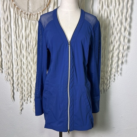 Anatomie Mokai Stretch Woven Mesh Zip Cardigan in Blue Size Large - Picture 1 of 9